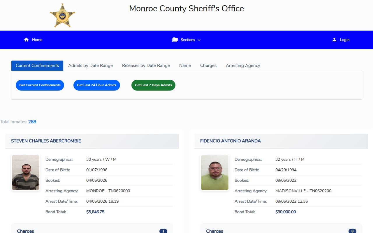 Monroe County released inmates portal with release date filters