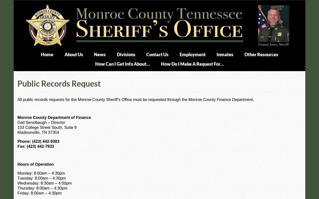 Monroe County Finance routing for jail release record requests