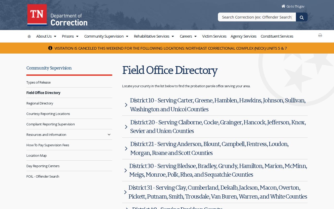 Monroe County parole and probation District 30 field office listing
